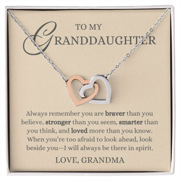 To my Granddaughter Gift, Remember You are Braver, Interlock Heart Necklace