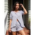 thumbnail image 5 of LMLYSoH Women Plaid Set, Short Sleeve Ruffled Shirt with Elastic Waist Shorts Summer Outfit, 5 of 9