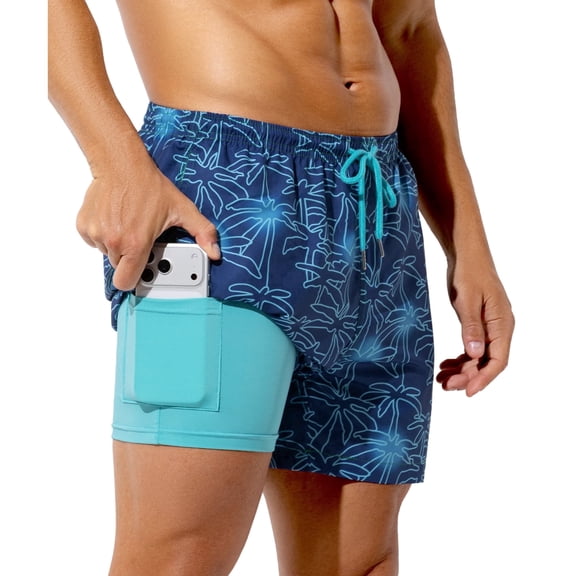 Men's Swim Trunks with Compression Liner 5" Quick Dry Board Shorts with Pockets Beach Shorts Swim Shorts for Men