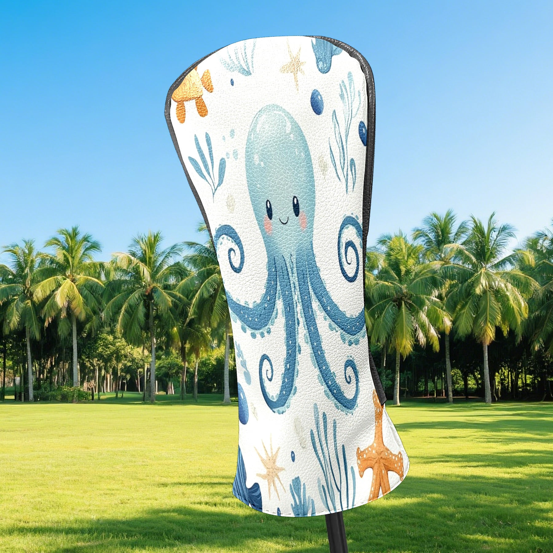 Golf Club Covers PU Leather Waterproof Head Covers for Fairway Woods Hybrids Cute Cartoon Sea Creatures Unisex Fits Most Brands