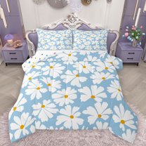 Homewish Groovy Flower Floral Bedding Comforter Set for Kids, Kawaii Daisy Twin Comforter Sets, Dreamy Blue Cartoon Reversible Bedding Set, Luxury Bedroom Decor, 2 Pieces