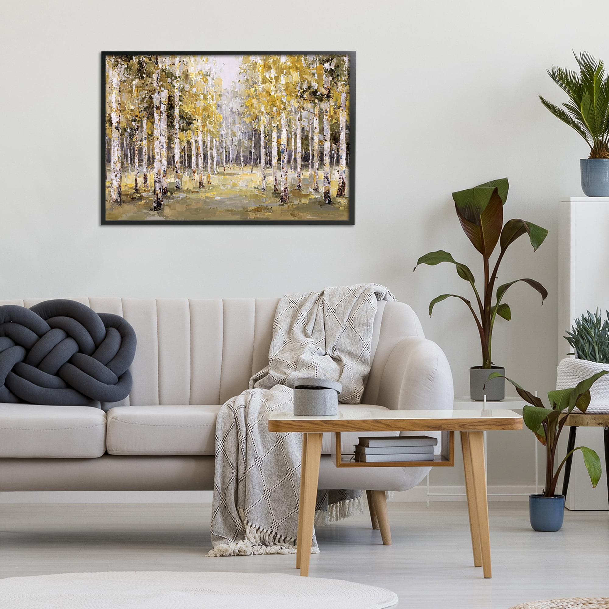 Stupell Industries Impressionist Birch Trees & Fall Leaves Black Framed Giclee Art, design by Jacky Ngan