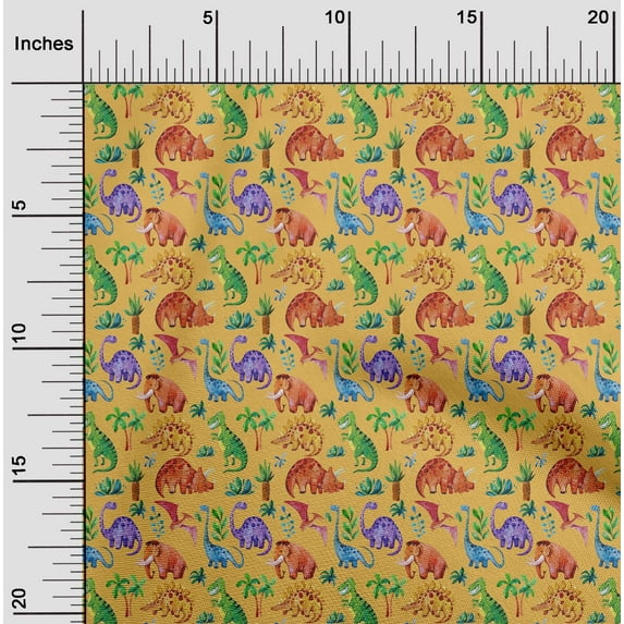oneOone Viscose Chiffon Yellow Fabric Palm Tree|Elephant & Dinosaur Sewing Craft Projects Fabric Prints By Yard 42 Inch Wide