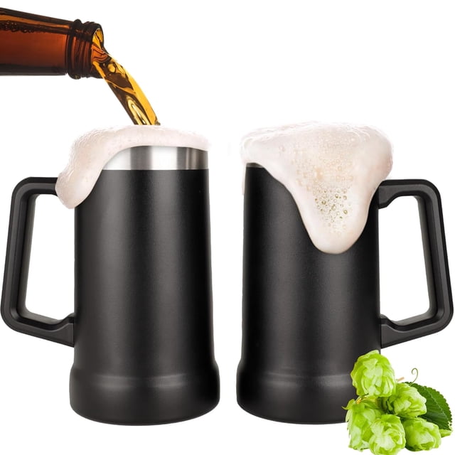 JZCQZCXB 2 Piezas Tarro Cervecero de Acero Inoxidable, Tarro de Cerveza (730 ML C/U) Doble Pared Térmica, Hasta 12 Horas Frío y 6 Horas Caliente, Regalos para Hombre