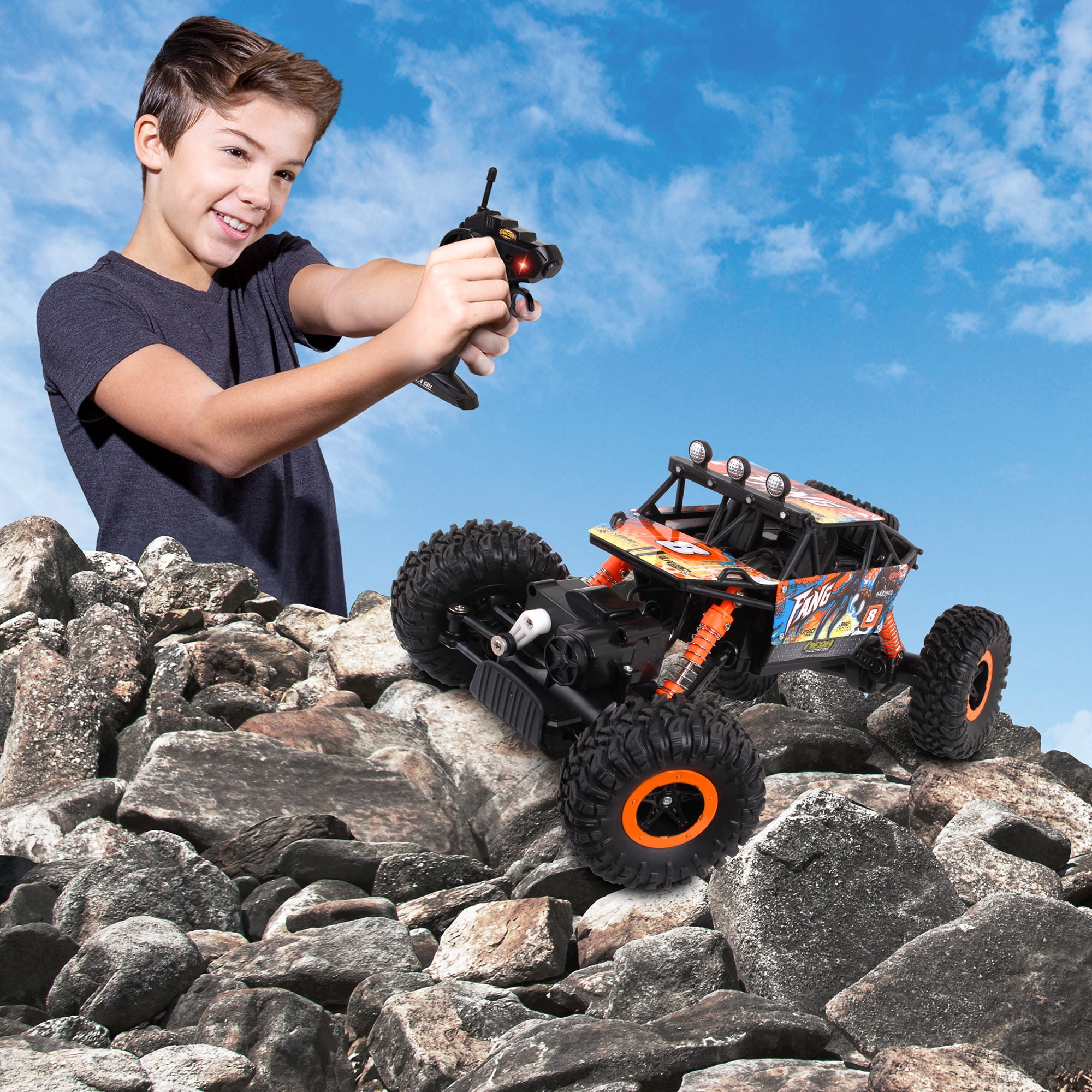 Mean Machines: RC Rock Crawler Fang - NKOK 1:16 Scale Battery Operated Radio Control, 2.4 GHz, LED Lights
