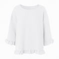 thumbnail image 6 of Towmus Womens 3/4 Sleeve Tops Knit Cotton Ladies Blouses Crew Neck T Shirts for Women Loose Fit Ruffle Sleeve Tunic Tops, L, White, 6 of 8