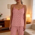 thumbnail image 4 of QINGFSAP Womens Heart Print Lounge Set Lace Trim Spaghetti Strap Top and Long Pants Sleepwear, 4 of 4