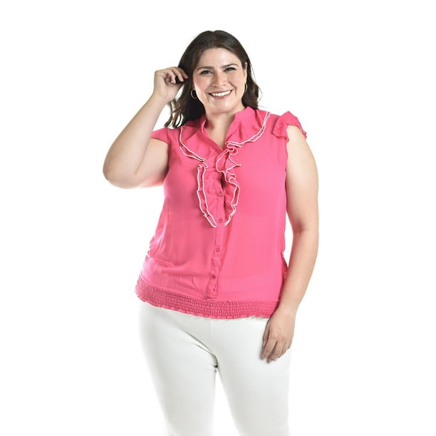 Blusa con detalle de olan Roman Fashion Fucsia 38 Talla Extra