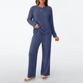 thumbnail image 4 of WTOBBY Women's Comfortable Top and Pants Loungewear Set, Soft Casual Homewear Pajama Outfit for Relaxation and Sleep, Cozy Two Piece Set,Dark Blue 2XL, 4 of 7