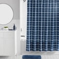 thumbnail image 1 of Mainstays 16-Piece Navy Blue Check Shower Curtain Bathroom Set – Fabric Curtain with Rug, Hooks, Soap Dispenser & Tray, 1 of 16