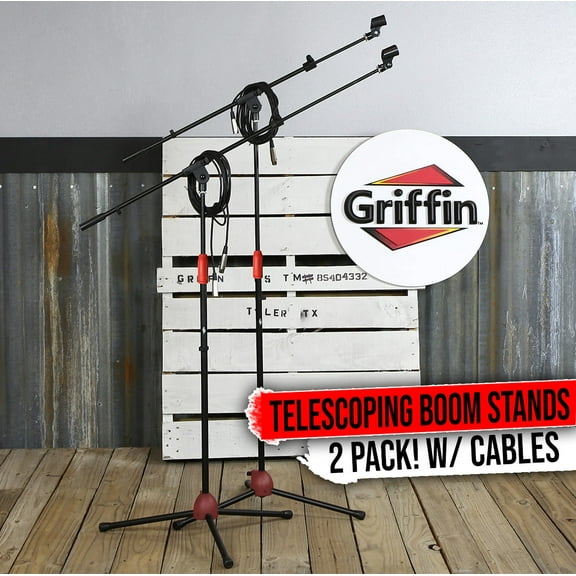 Griffin Microphone Boom Arm Stand 2-PACK Holder XLR Cable Mic Clip Studio Stage