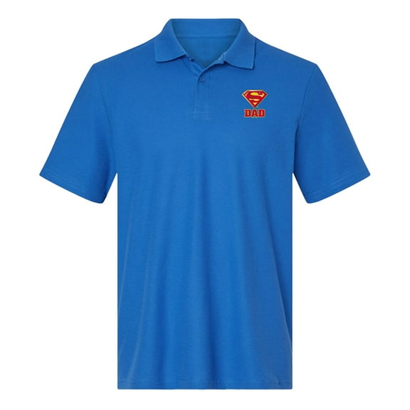 Superman Super Dad Shield Logo Cotton Polo Shirt, Royal, 2X-Large