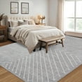 thumbnail image 3 of FairOnly 6'x9'Modern Area Rug with Symmetrical Fine Lines Machine Washable Low Pile Non-Slip Geometric Rugs for Living Room Bedroom，Light Grey, 3 of 7
