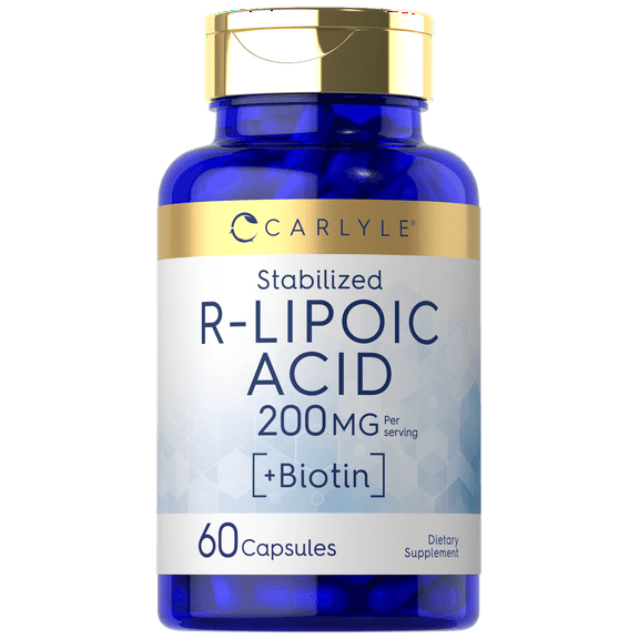 R-Lipoic Acid 200mg | 60 Capsules | Stabilized RLA with Biotin | Non-GMO, Gluten Free | by Carlyle