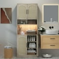 thumbnail image 4 of Accreate Kitchen Pantry Cabinet with RGB Light, Tall Kitchen Hutch Bar Cabinet with Microwave Stand, Farmhouse Large Wood Storage Cabinet with Barn Doors & 2 Open Shelves, Cupboard for Dining Room, 4 of 7