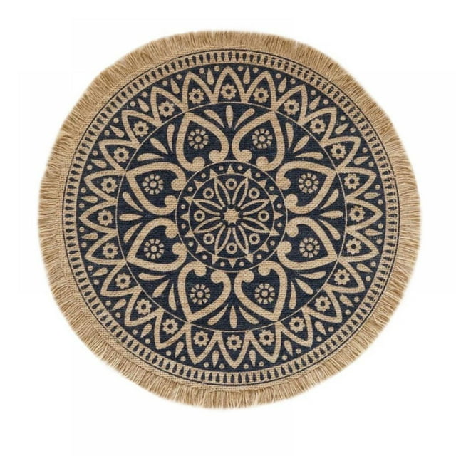 Boho Round Placemats Set of 4, Jute Linen with Macrame Table Mats for ...