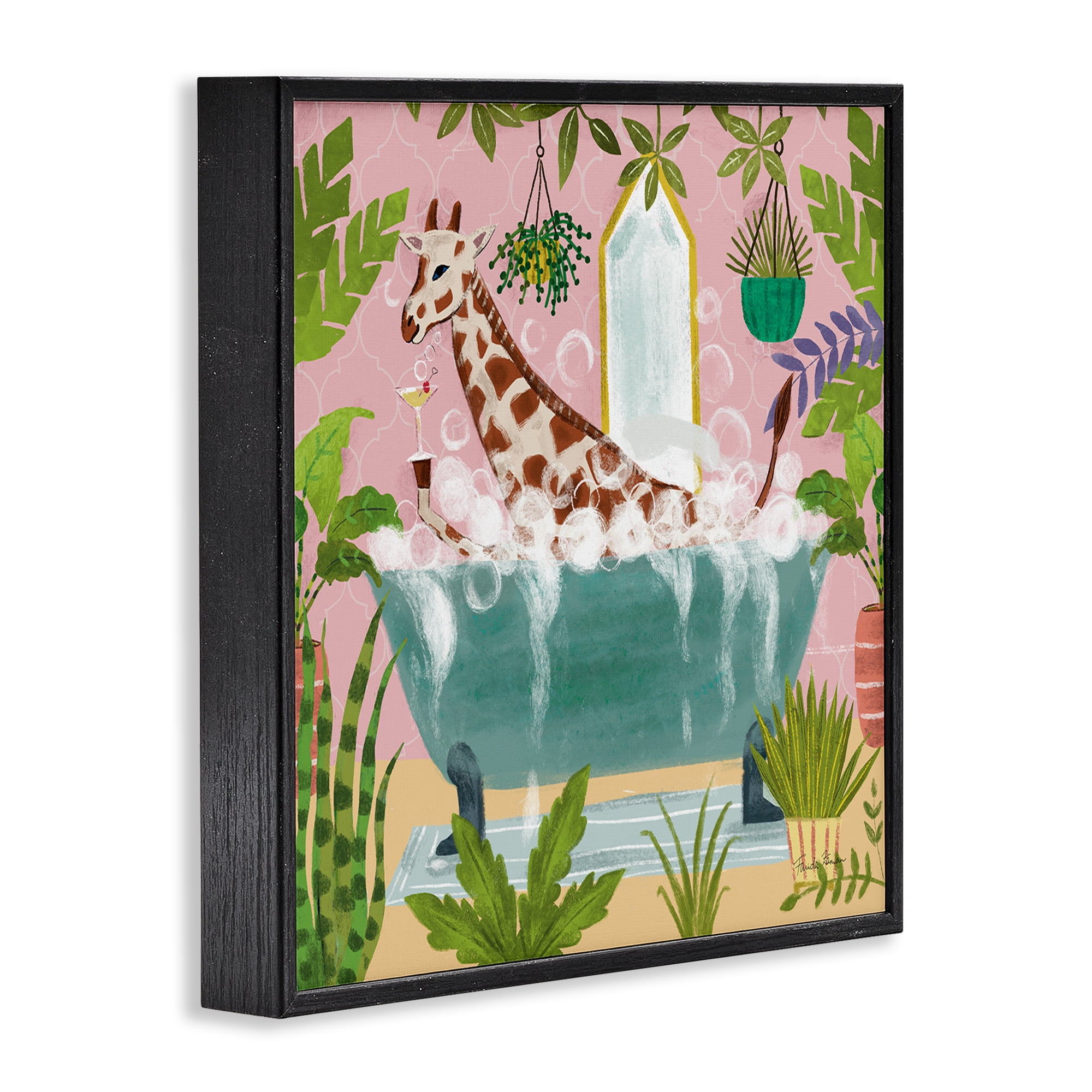 Stupell Industries Giraffe Fun Bath Time Typography Painting Black Framed Art Print Wall Art, 12 x 12
