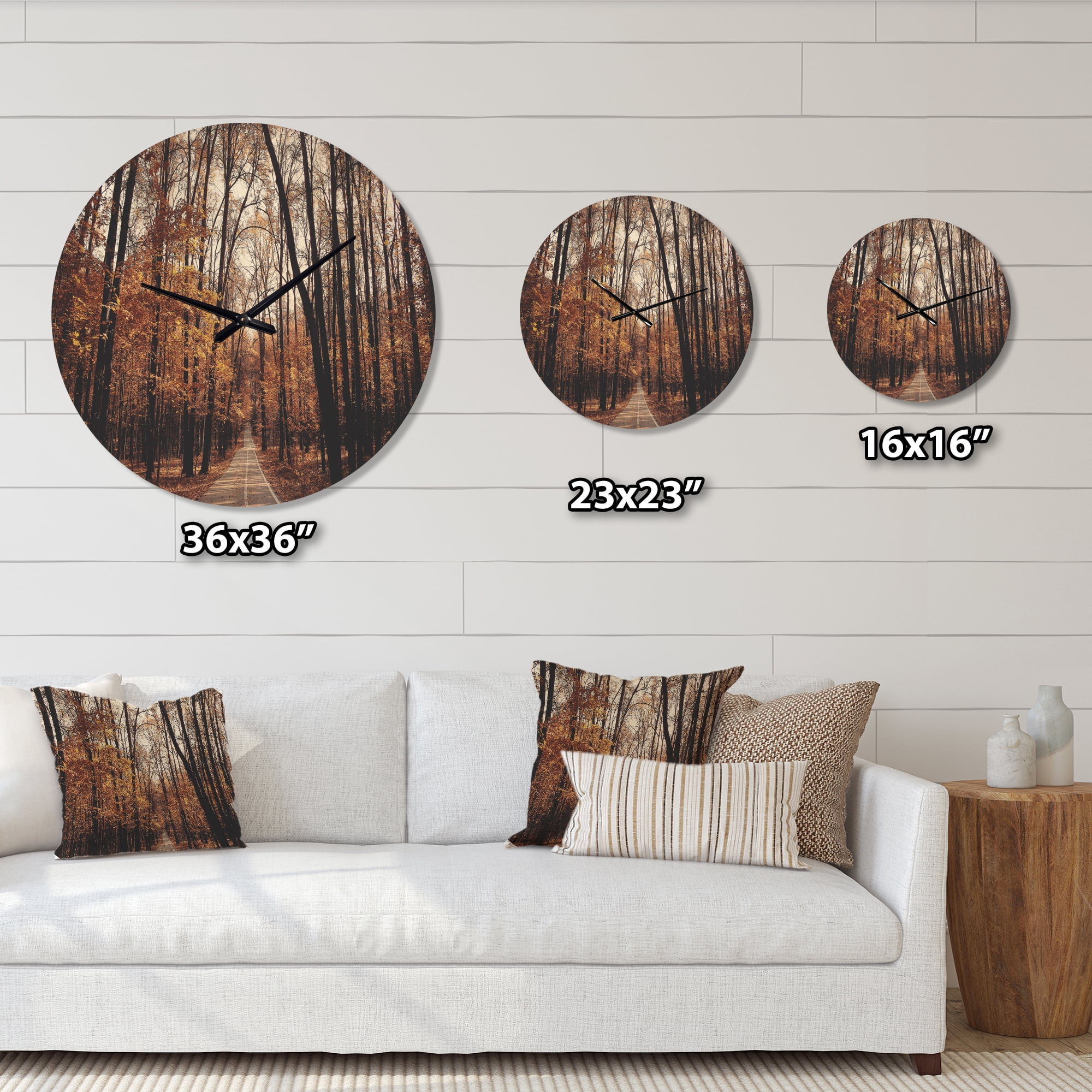 Designart 'Road in Golden Autumn Forest ' Modern Wood Wall Clock