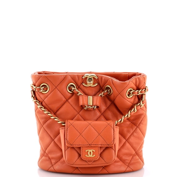 Pre-Owned CC Pocket Chain Bucket Backpack Quilted Lambskin Small By Rebag