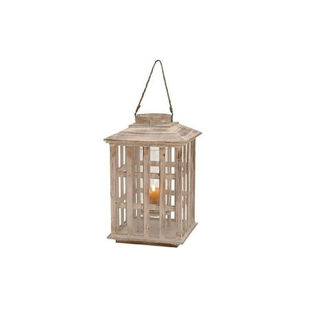 WOOD GLS LANTERN 19"H, 12"W