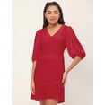 thumbnail image 2 of Moomaya Solid Color Shift Dress, V-Neck Balloon Sleeve Casual Evening Dress, 2 of 8