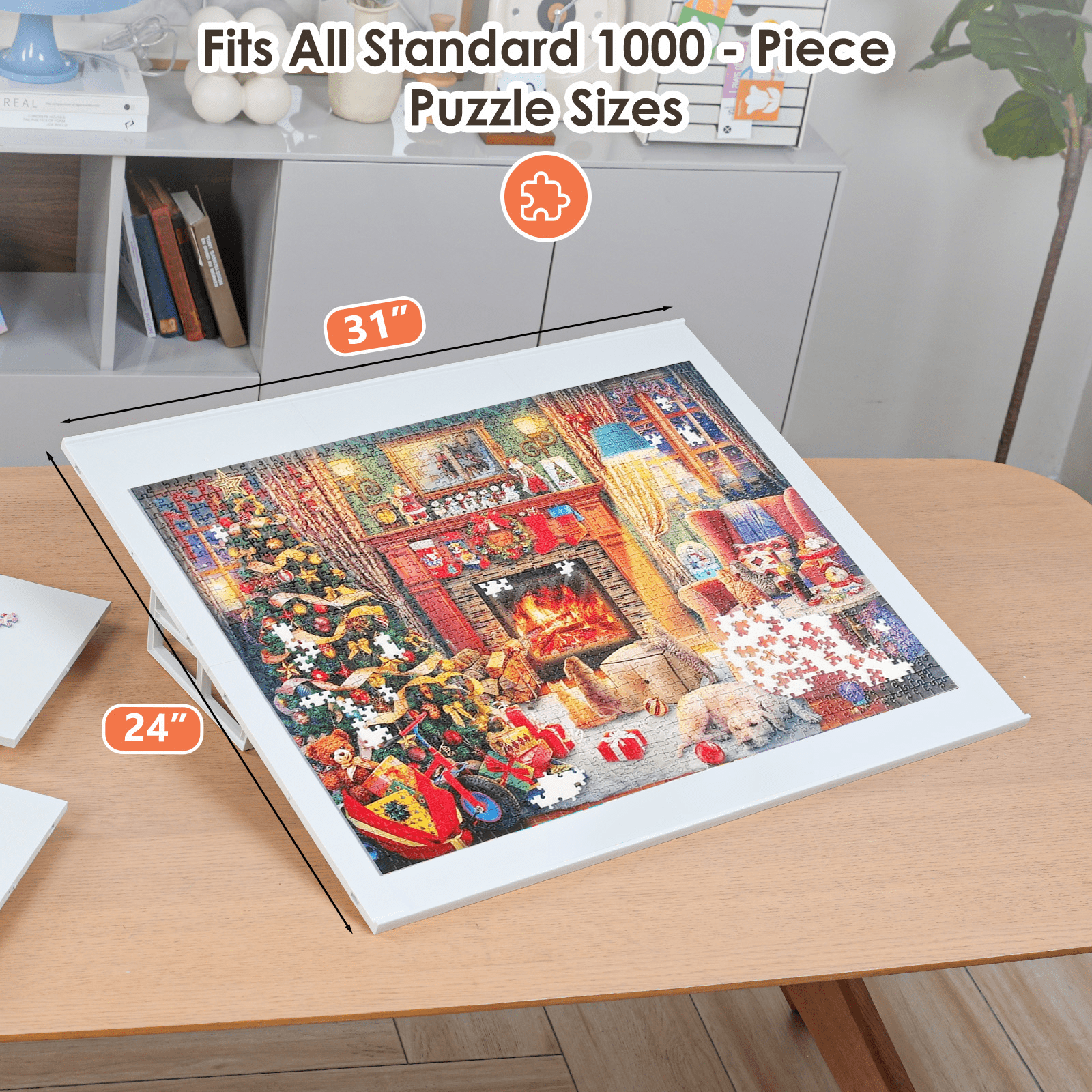 DIY Tilting Puzzle Board Tool-Free Snap Assembly with 6 Modular ABS Panels & Easel-Style Stand, Lightweight Portable Puzzle Table for All Ages,White