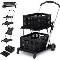 Lumiparty Rolling Shopping Carts with Wheels, Multi Use Functional Folding Utility Carts with Storage Gate, Collapsible Grocery Cart, Black
