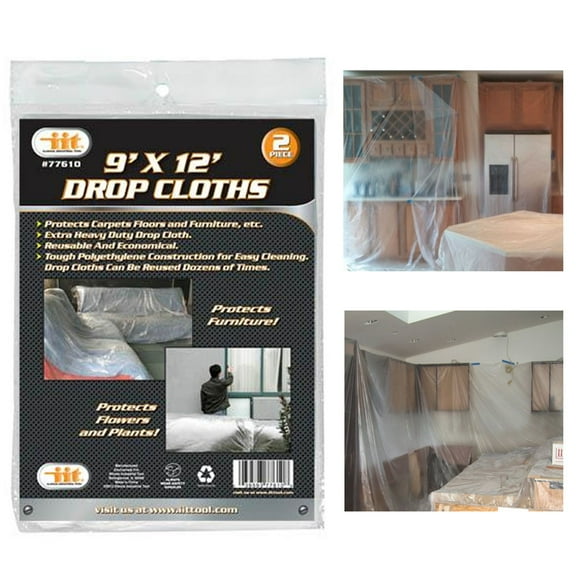2 Heavy Duty Plastic Drop Cloth Furniture Paint Floor 0.27 Mil Protector 9'x12'