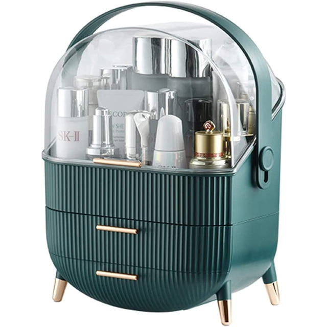 Grande Capacité avec Couvercle Ouvert Complet et Tiroir, Poignée Portable pour Salle de Bain, Table, Organisation de Commode, Rangement Maquillage Imperméable et Anti-Poussière