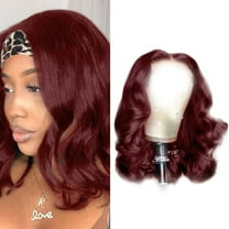 Burgundy Wavy Bob Wig Shoulder Length, Short Wavy Middle Part Synthetic, Heat Resistant, 17.7 Inch Middle Part Wavy Wig,Natural Wavy Hot Wig, Suitable for Daily Gatherings,Red,7.8oz,17.7in