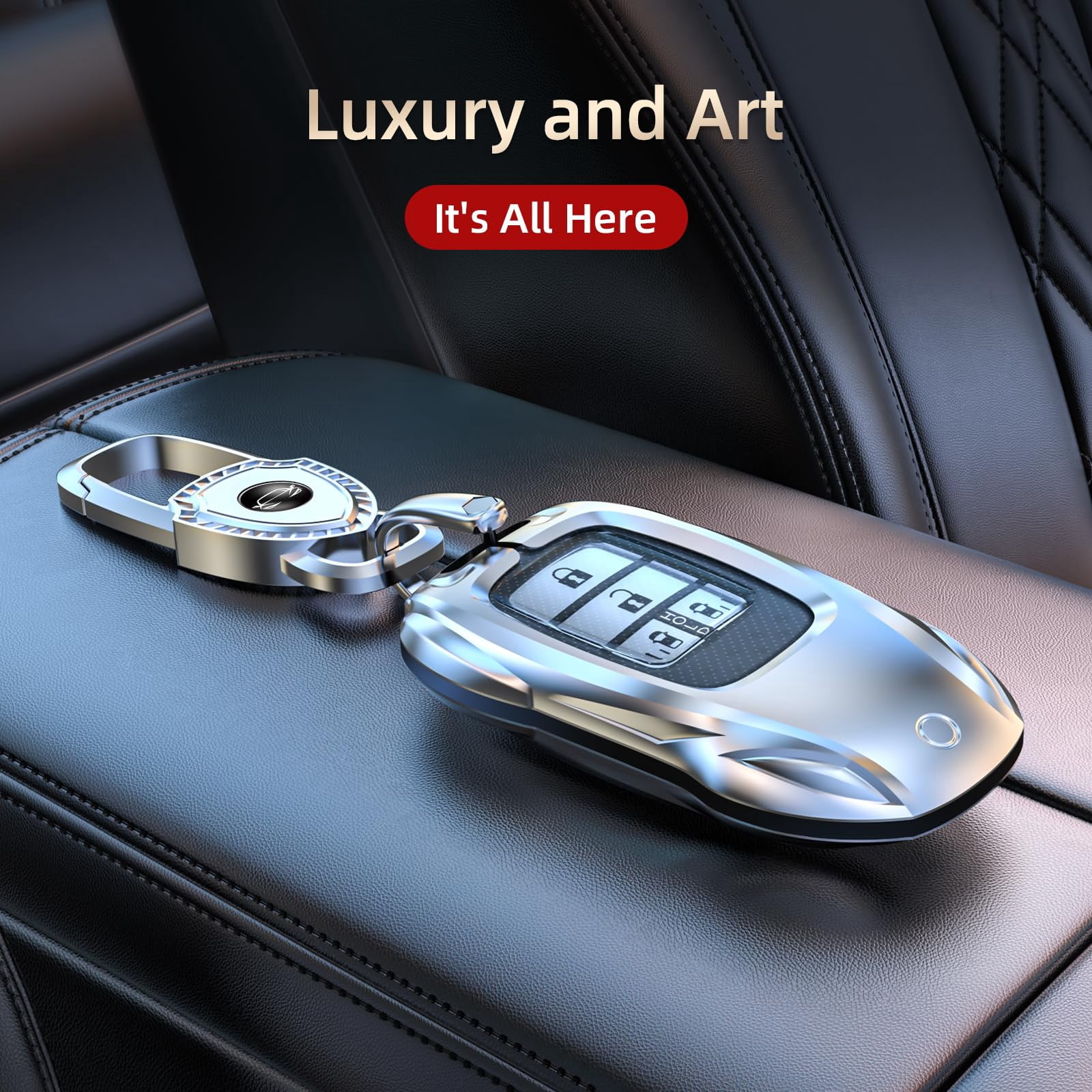 Compatible with Honda Key Fob Cover, Key fob Case Shell for 2016-2022 Accord Pilot CRV 2016-2021 Civic 2019-2024 Passport 5 Buttons, Metal Shell & Soft Silicone Protection