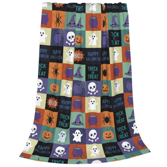 Happy Halloween Throw Trick or Treat Cozy Flannel Blanket, Pumpkin Ghost Washable Fuzzy Throw Blanket for Women and Men, Couch Chair Sofa Dorm Bedroom Home 50x40