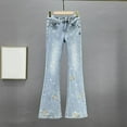 thumbnail image 2 of Womens Stretchy High Waisted Flare Jeans Star Embroidery Long Trousers Casual Versatile Denim Pants Bell Bottom Jeans for Women, 2 of 6