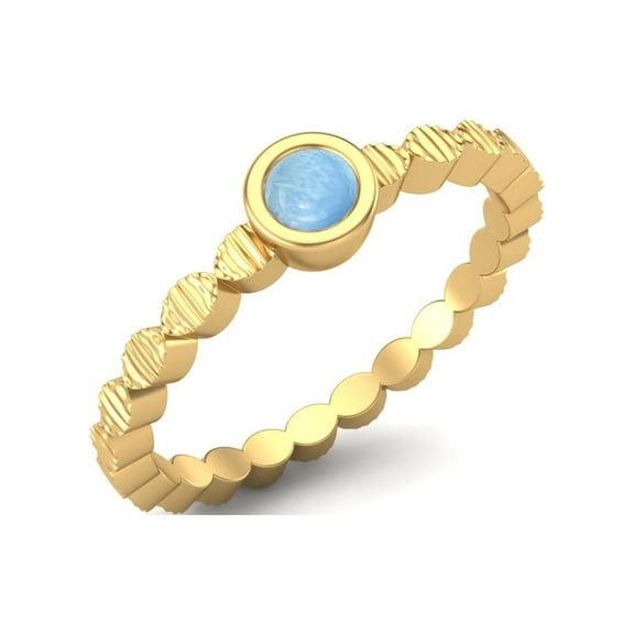 925 Sterling Silver Gold Vermeil 3mm Round Larimar Stackable Women Valentines Day Gifts Ring