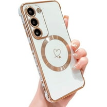 case for Samsung Galaxy S23 FE Compatible with MagSafe, Cute S23 FE Phone Case for Women Wireless Charge Shockproof Protective Full Lens Protection Soft Galaxy S23 FE Heart Case 6.4” (White)