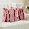thumbnail image 2 of Home Soft Things Plush Striped Faux Fur Pillow Covers, Set of 2, 20"x20", Finch Stripe-Woodrose, 2 of 6