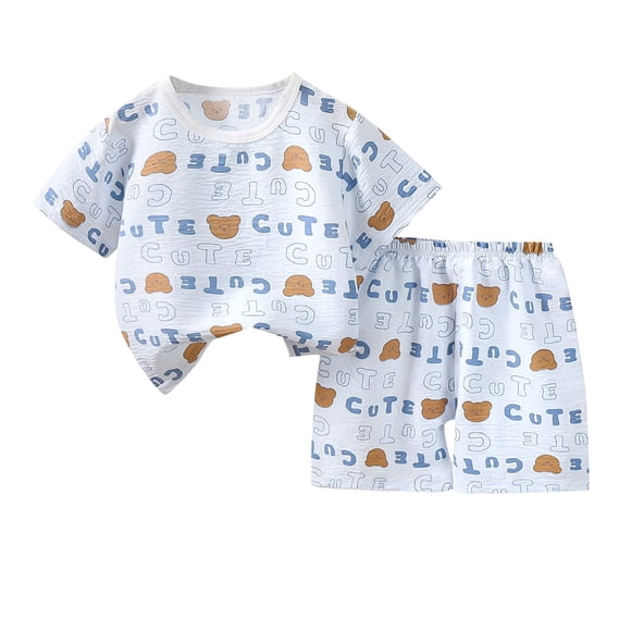Odeerbi 1-6 Años Niños Niñas Pijama de Verano de Algodón de Manga Corta Conjunto de Pantalones Cortos Suave Estampado de Oso Conjuntos de Pijama de Dos Piezas
