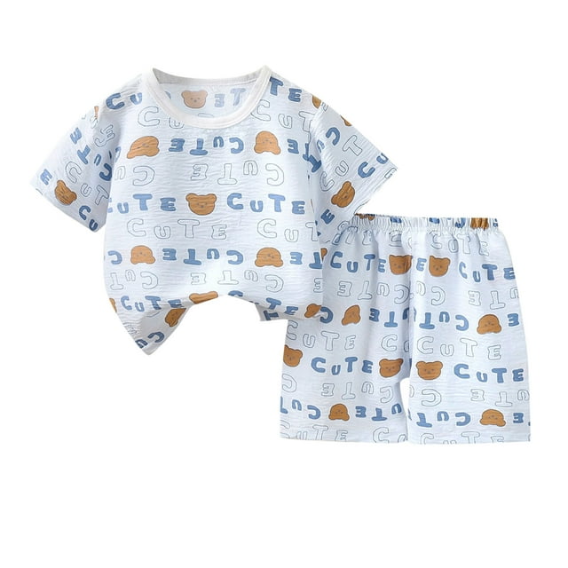 Odeerbi 1-6 Años Niños Niñas Pijama de Verano de Algodón de Manga Corta Conjunto de Pantalones Cortos Suave Estampado de Oso Conjuntos de Pijama de Dos Piezas