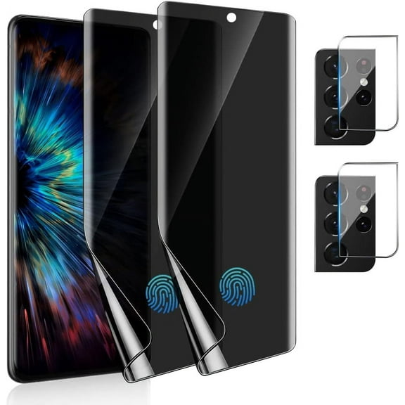[2 2 Pack] For Galaxy S21 Ultra 5G Privacy Screen Protector, 2 Pack TPU Film & 2 Pack Tempered Glass Camera Lens Screen Protector
