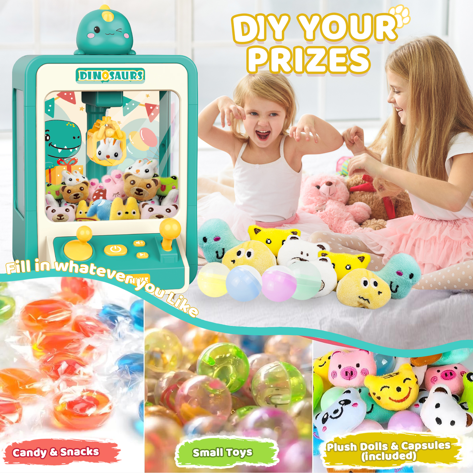 Sunforu Claw Machine ,Candy Vending Prize Machine Dispenser with LED Light & Adjustable Sound,Christmas Birthday Gift for Boys Girls Age 3+