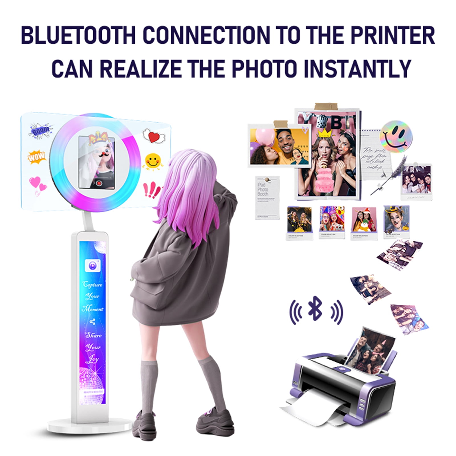 Ipad Photo Booth,Compatible with 10.2in-12.9in, APP Control Ring Box, Music Sync, Free customized Logo,Flight Case