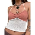 thumbnail image 2 of Gupgi Women Halter Crochet Tops, Sleeveless Knit Tank Tops Contrast Color Slim Fit Ruched Vest, 2 of 6