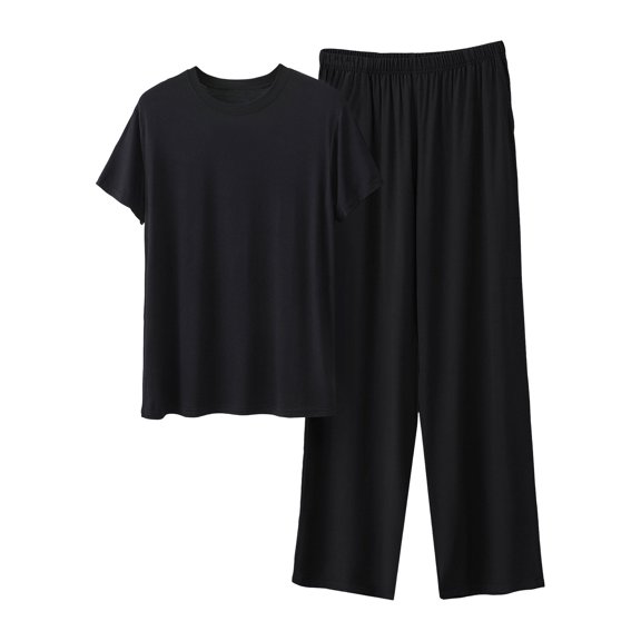 BaoFuBaoMei Lounge Sets for Men 2 Piece Big and Tall Crew Neck Pajamas Short Sleeve Top Joggers Sleepwear Sets Solid Soft Loungewear with Pockets