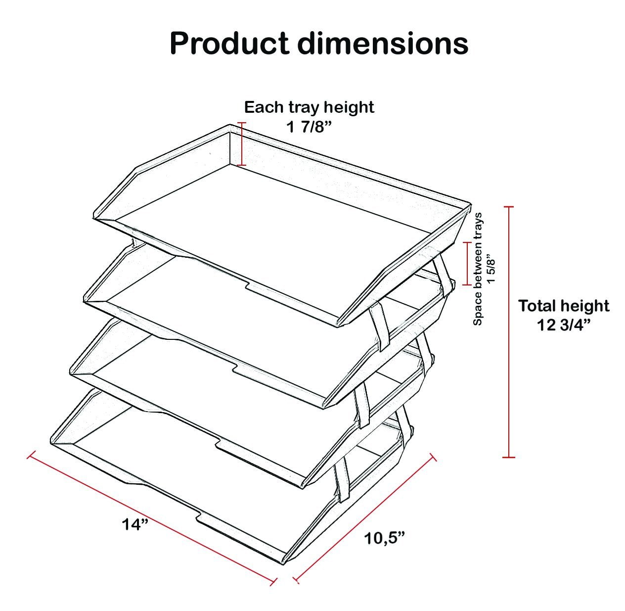acdanc   Facility 4 Tier Letter Tray Side Load Plastic Desktop File Organizer (Clear Red Color)