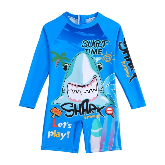 Karoyedx Rash Guard for Boys Toddler Boy Swimsuit Printed Long Sleeve Bathing Suit Sun Protection Zipper Swimwear Sky Blue Size,3-4 Years