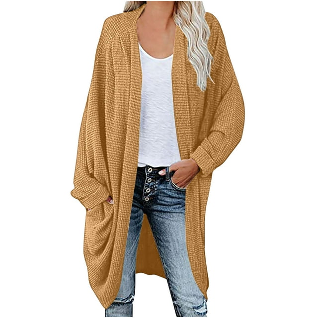 Bowake Womens Plus Size Sweaters Cardigan Casual Long Sleeve Open Front Knit Fall Winter Coats Outwear with Pockets