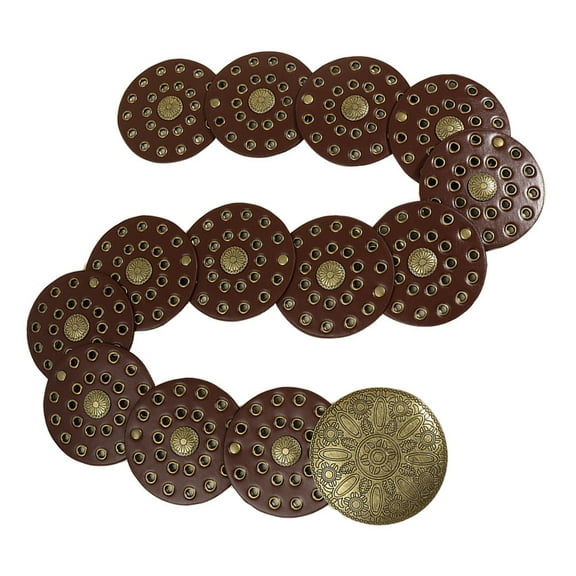 HONMEET 1Set 10Inch Disc Shape Metal Leather Waist Belt for Women Teen Girls Fashion Accessory