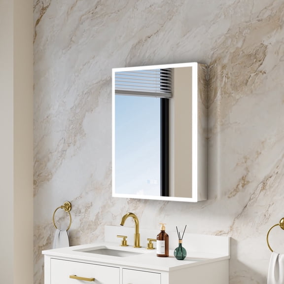 ANGELES HOME 24 in. x 30 in. Upgraded Recessed/Surface Mount Left LED Medicine Cabinet with 3X Magnifier Glass Mirror
