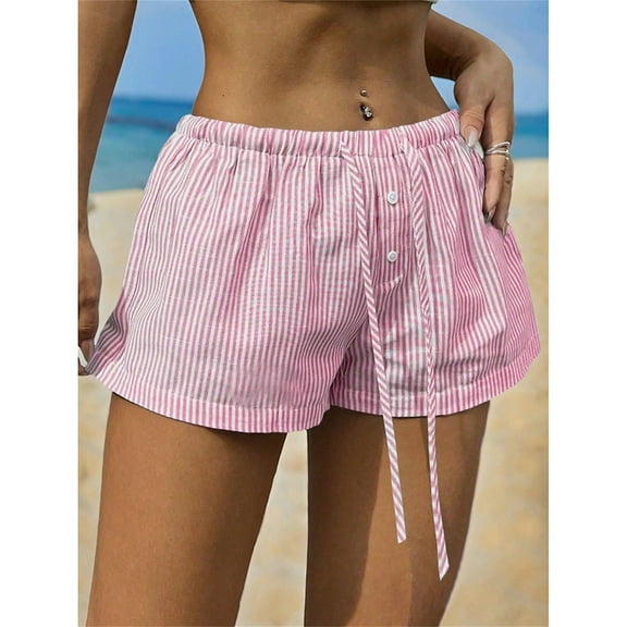 GZWYHT Running Shorts Shorts for Women Basic Striped Elastic Casual Shorts Girls Loose Fitting Slacks Lounge Pants Women Cotton Shorts A L