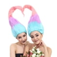 thumbnail image 3 of Women's Multicolor Twin Troll Wig for Adult, 60s Retro Rainbow Style Halloween Cosplay Costume, 3 of 14
